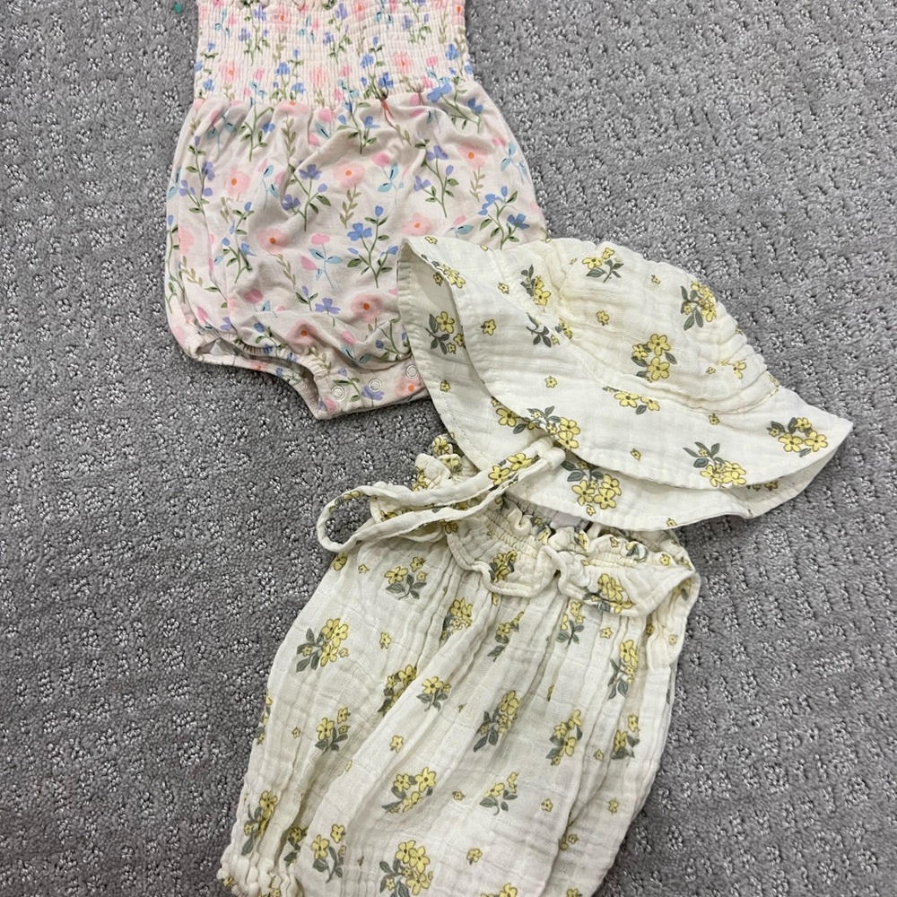 Angel Dear Floral One Pieces - Pink and Yellow